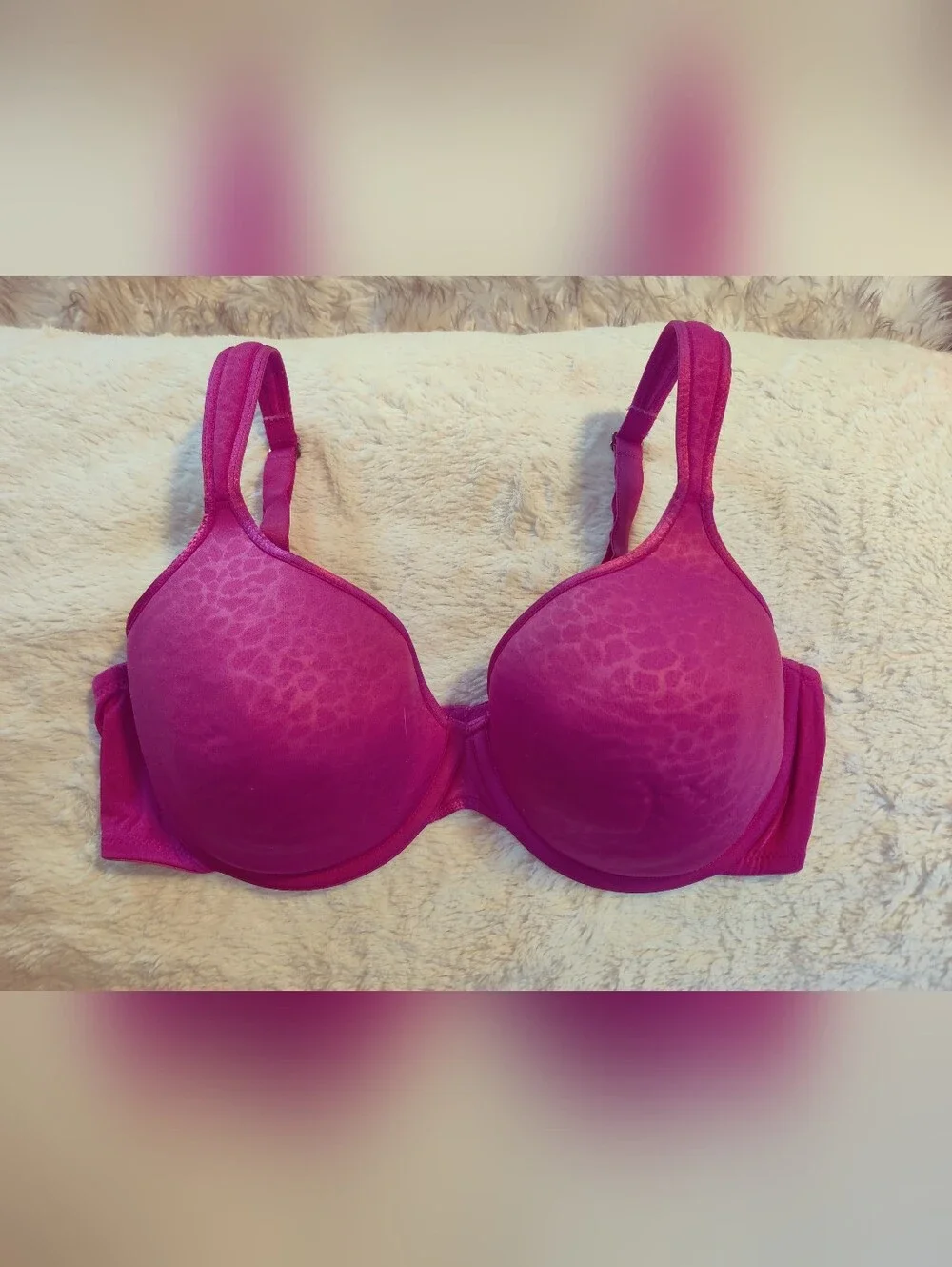 Natori Full Fit Contour Bra 36D Pink Sheer Jacquard Animal Print Underwire